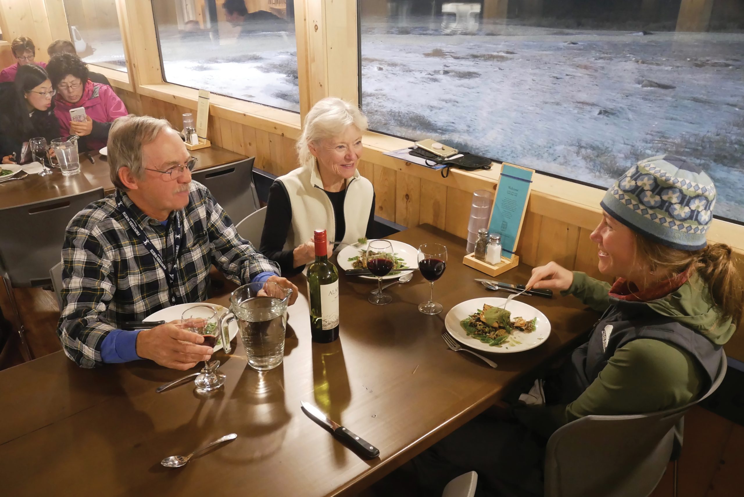 Crediting is required when using Frontiers North's photos. This means you have to credit both the photographer and Frontiers North Adventures using the following convention: © Photographer's Name/Frontiers North Adventures.
Image Caption:
Guests enjoying dinner at Dans Diner at the Tundra Buggy Lodge.